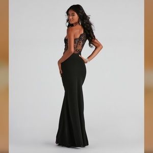 Mara Crepe One Shoulder Lace Gown
